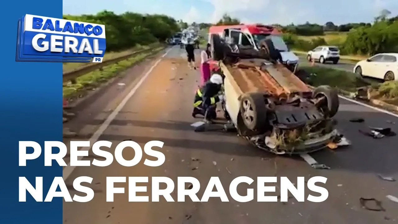 Acidente na BR-376, entre carro e caminhão em Marialva, deixa 2 pessoas presas nas ferragens