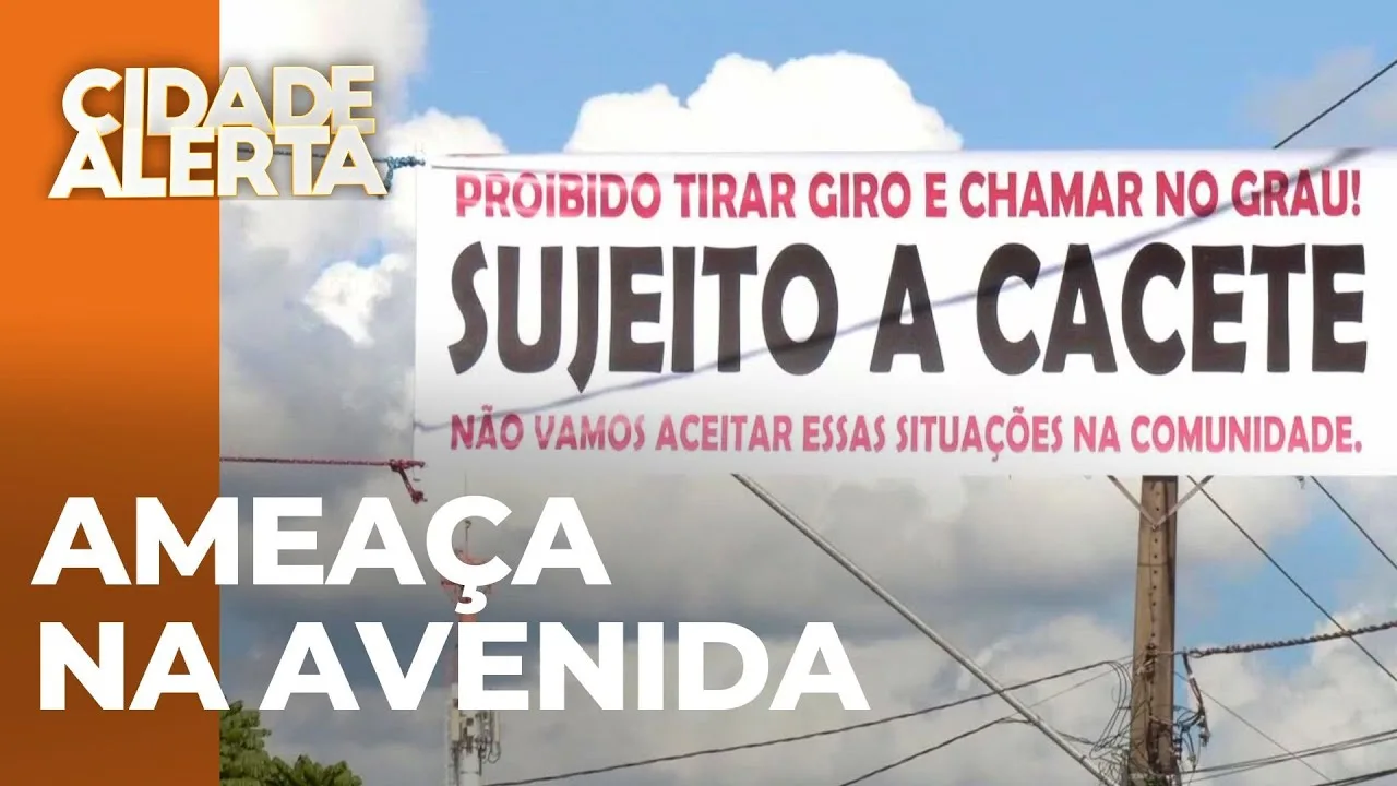 'Sujeito a cacete': faixa em avenida traz ameaças a pilotos com motos barulhentas e criminosos