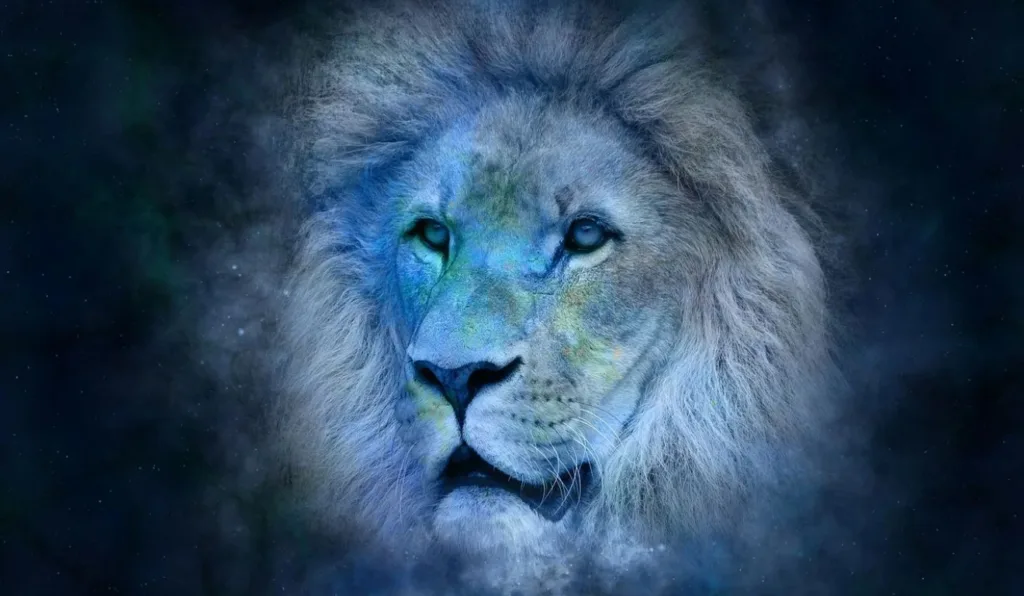imagem de um leão de cor azul