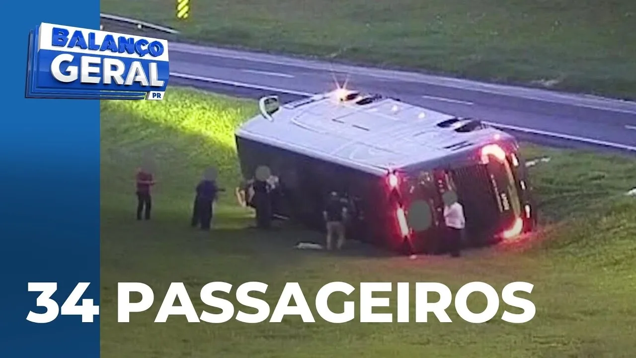 Ônibus, com 34 passageiros, tomba na rodovia presidente Castello Branco, deixando 5 feridos