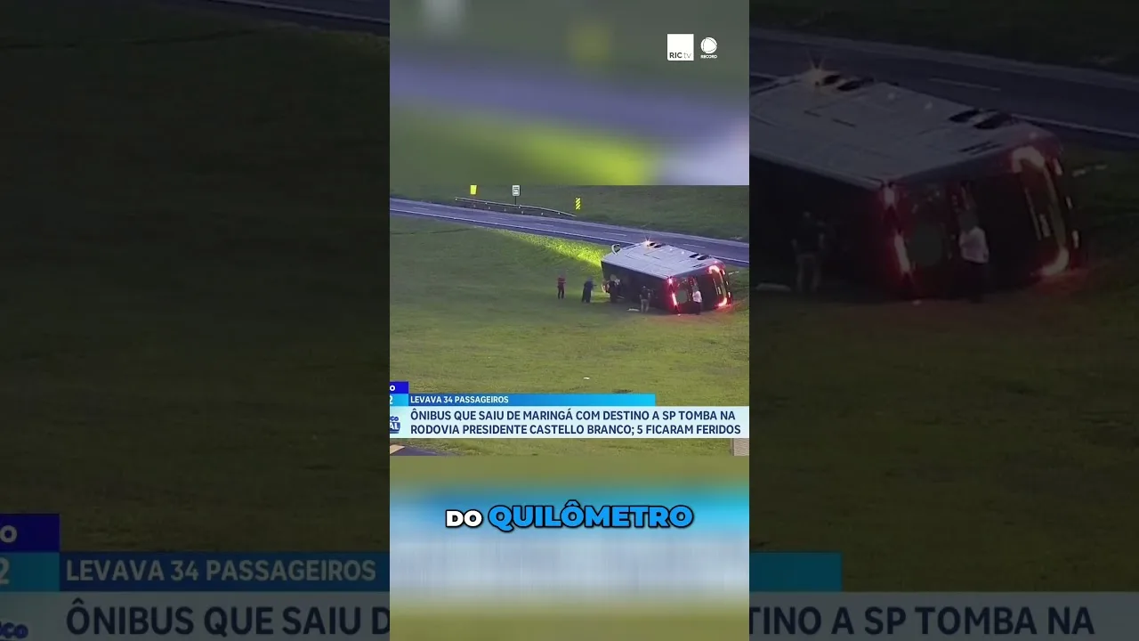 Ônibus, com 34 passageiros, tomba na rodovia presidente Castello Branco