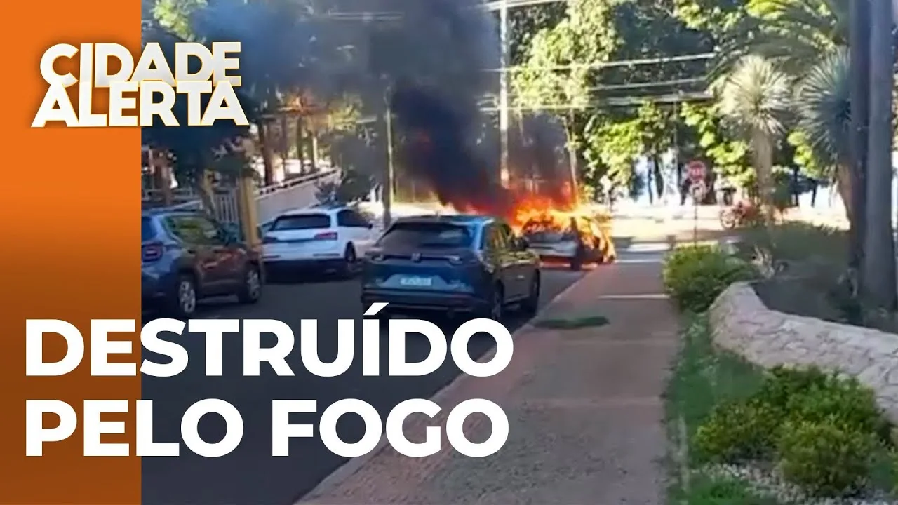 Carro é destruído pelo fogo perto do lago Igapó II