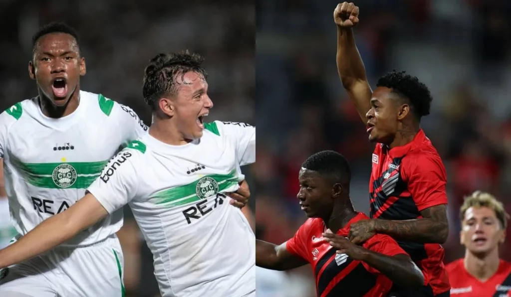 jogadores do coritiba e do athletico durante um jogo