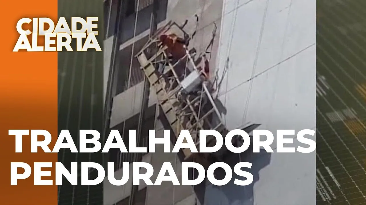 Cabo arrebenta e andaime fica pendurado a quase 60 metros em Londrina