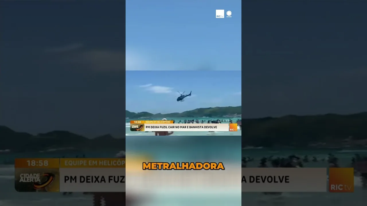 Resgate ao Fuzil: PM, em helicóptero, deixa fuzil cair no mar e banhista devolve