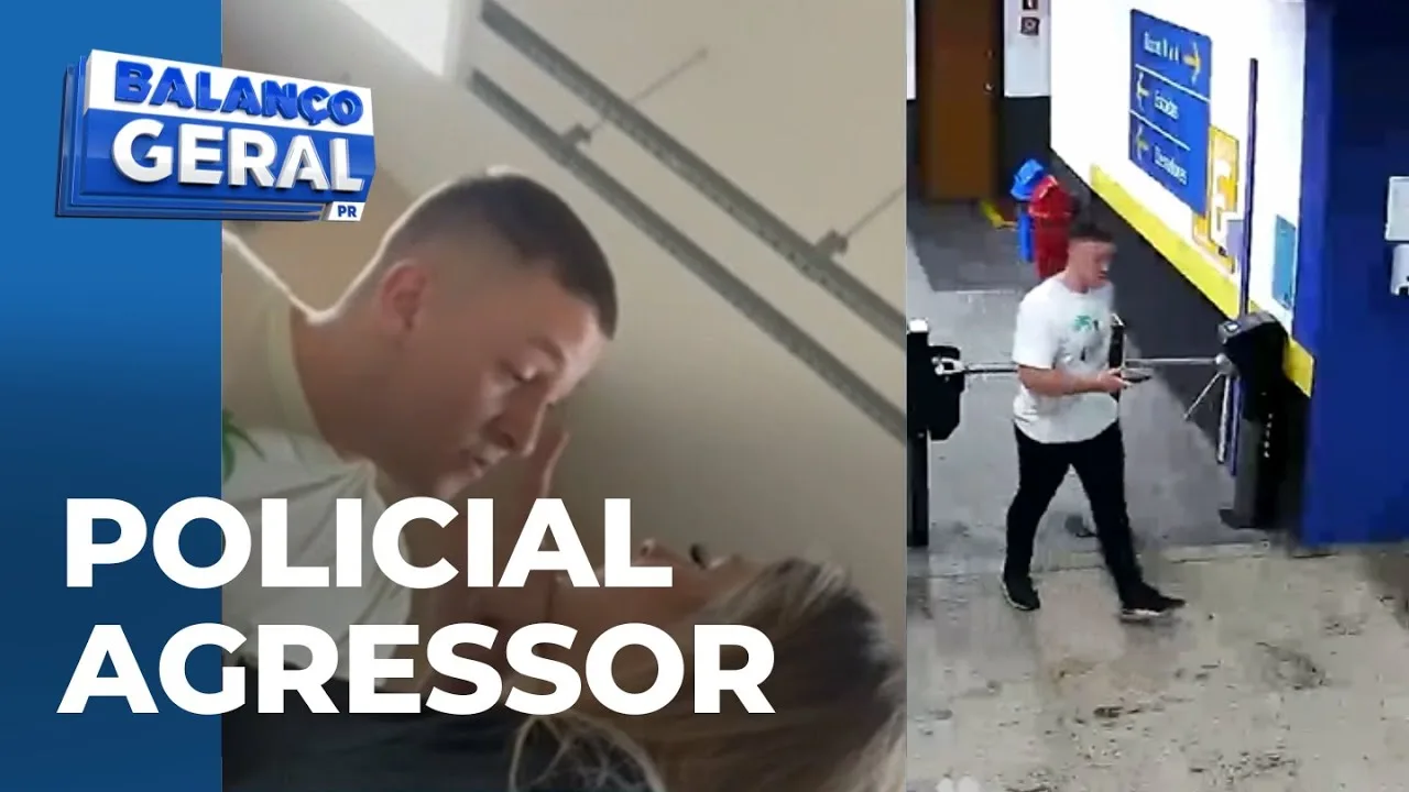 Câmeras de segurança mostram momento que rapaz, que é policial, discute e agride estudante