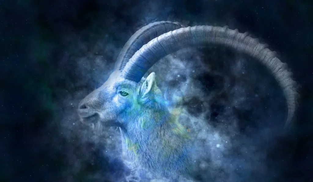 Uma cabra em fundo azul, símbolo de Capricórnio