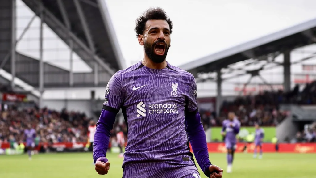 Salah comemora gol marcado contra o Brentford