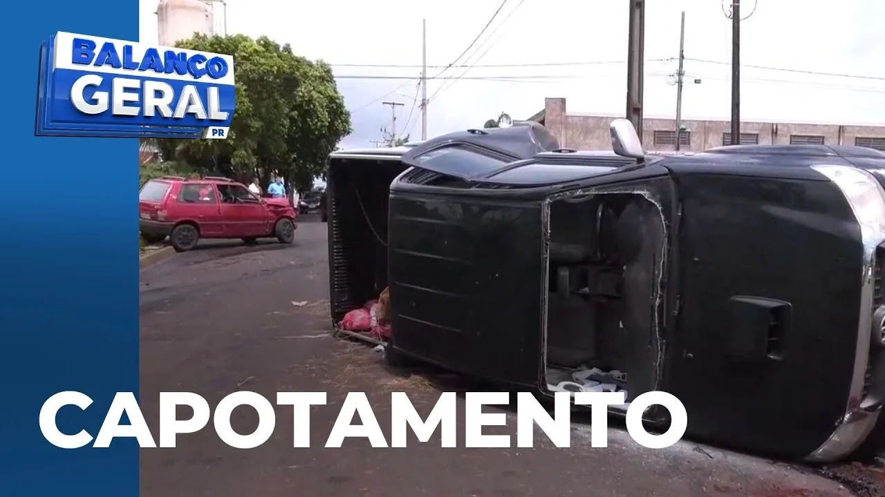 Carro cruza preferencial e bate em caminhonete que acaba capotando duas vezes, em Mandaguaçu