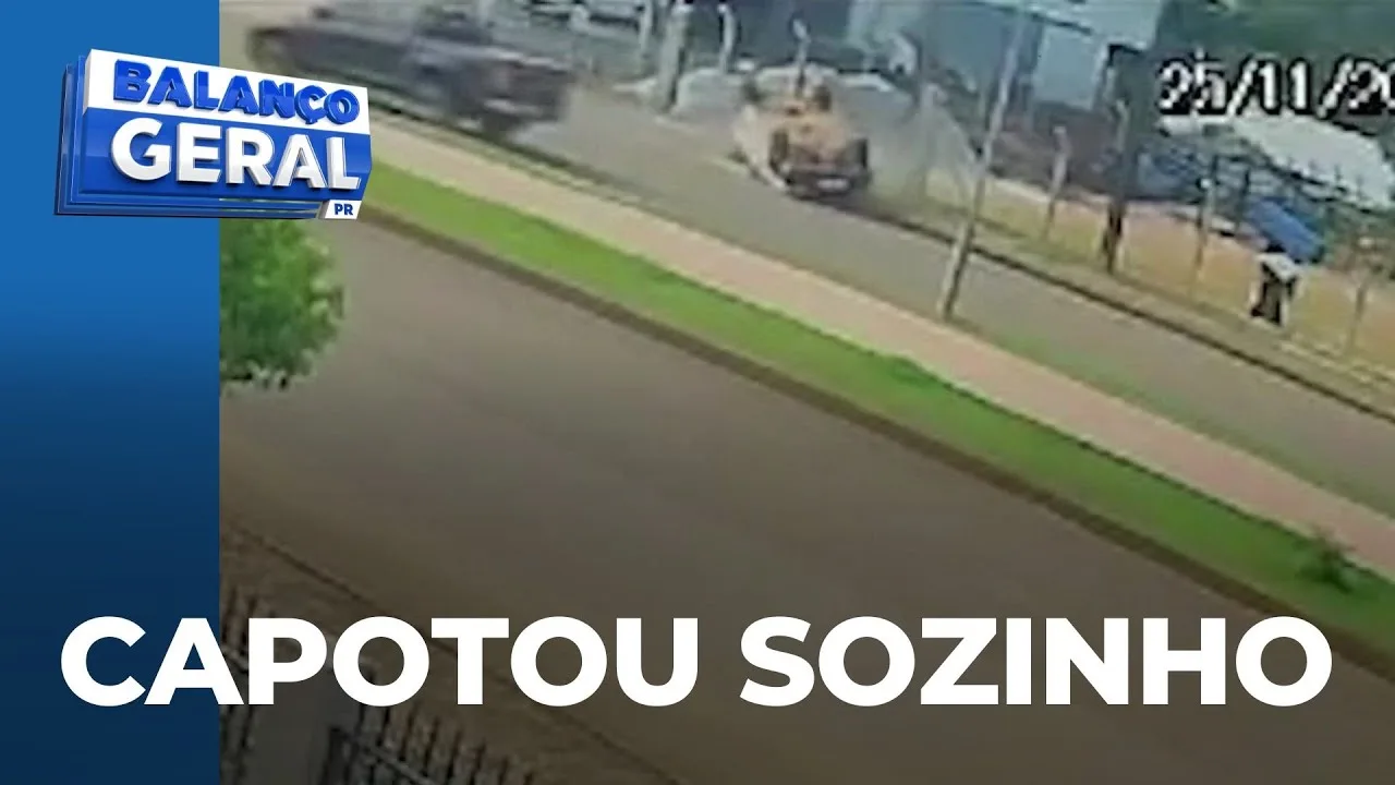 Carro parado em avenida ‘capota sozinho' no Paraná