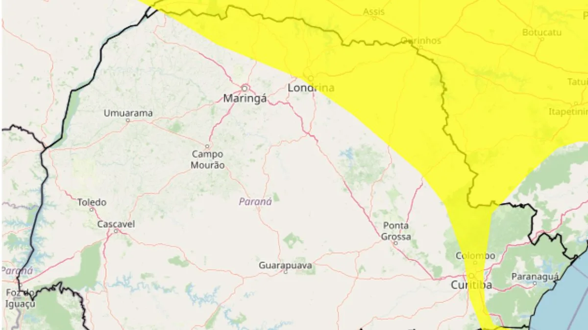 Faixa do Paraná está em alerta amarelo nesta segunda (16) 