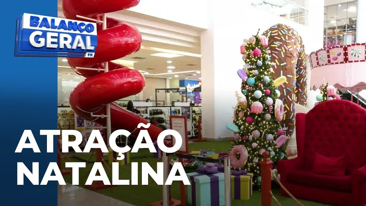 Tobogã de 8 metros de altura é atração de parque temático natalino em shopping