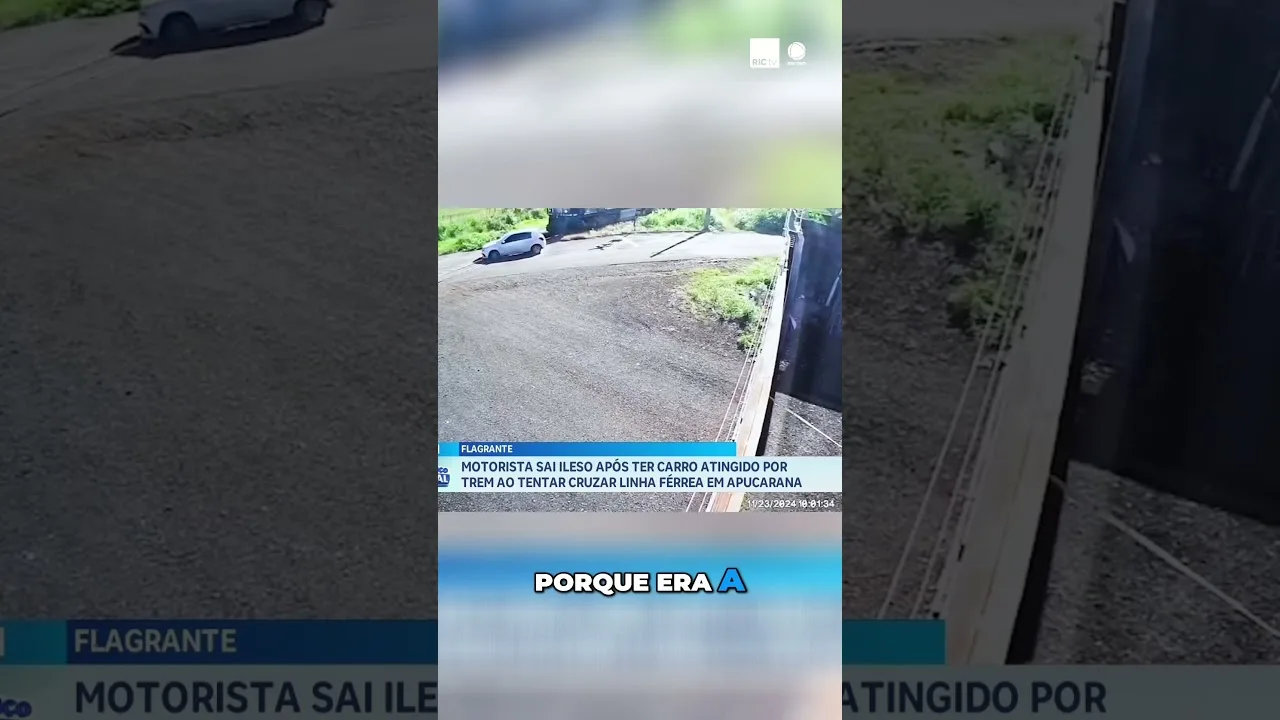 Flagrante: carro é atingido e arrastado por trem ao tentar cruzar linha férrea