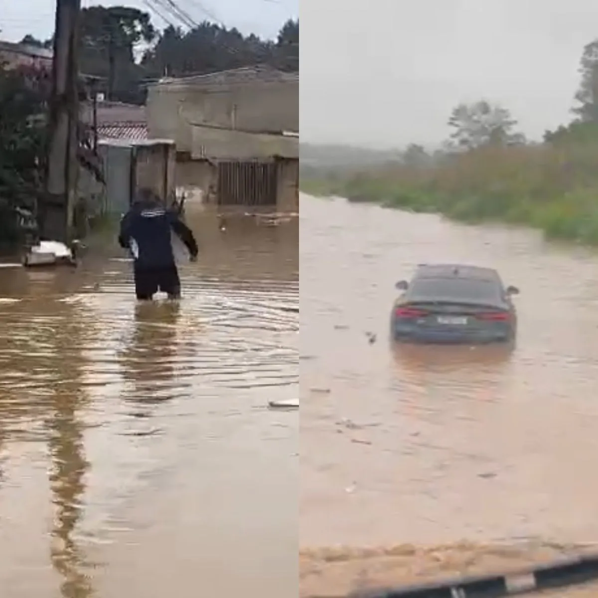 Imagens mostram carros e pessoas ilhadas durante temporais no Paraná