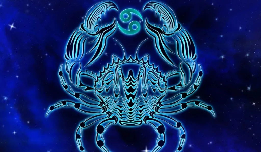 imagem de um caranguejo em fundo azul, símbolo do signo de Câncer