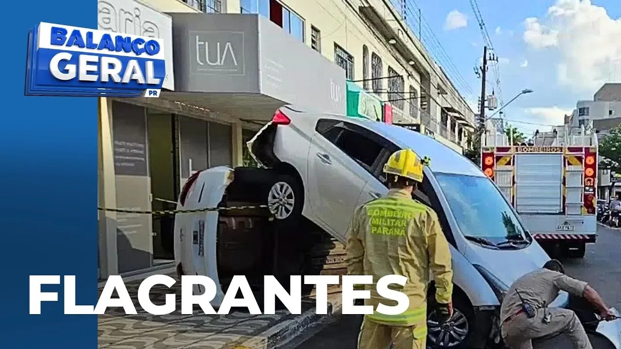 Carro para em cima de outro veículo após motorista dar marcha ré; câmeras registraram o caso