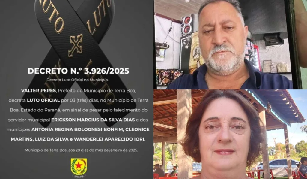 Prefeitura de Terra Boa decreta luto; Vanderlei e Antônia estão entre os mortos