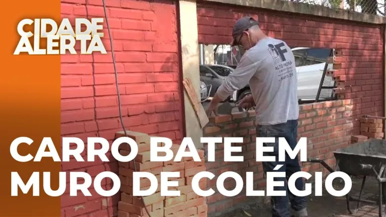 Câmera de segurança mostra motorista batendo em muro de colégio e fugindo