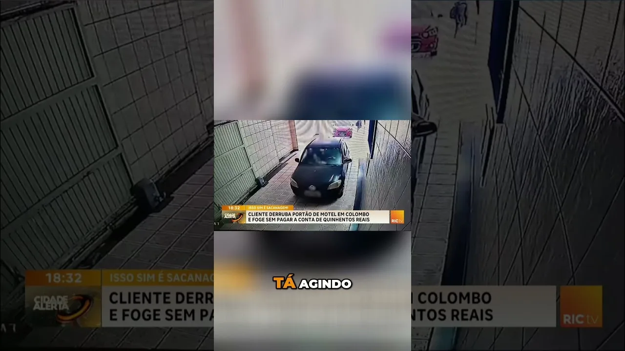 Cliente dá o calote e derruba portão de motel; câmeras registraram a ação do suspeito