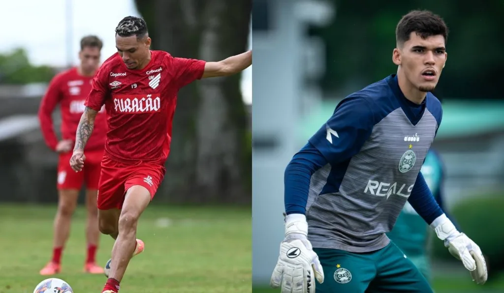 jogadores do athletico e do coritiba durante um treino