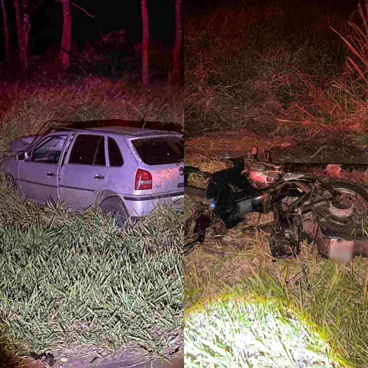 Pai e filho estavam em motocicleta quando foram atingidos por carro que realizava ultrapassagem