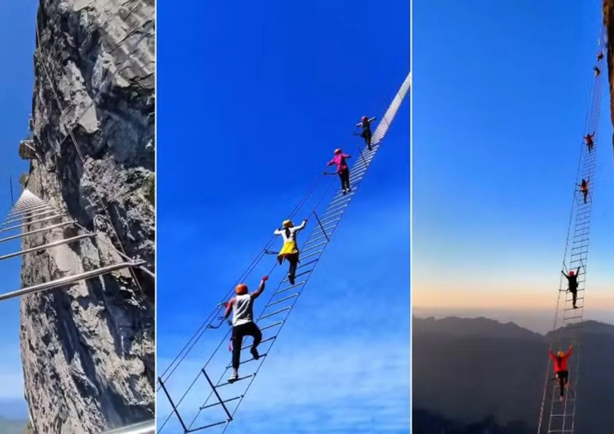 Escada é atração na China para quem gosta de aventura