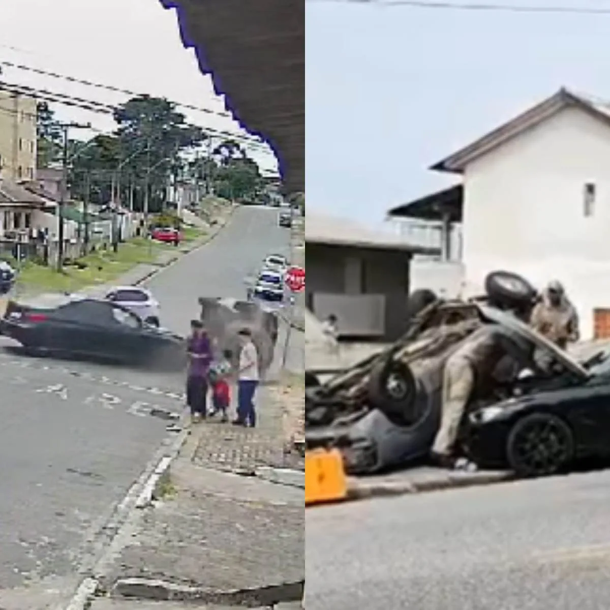 Carro capota após acidente envolvendo BMW na Grande Curitiba; veja vídeo