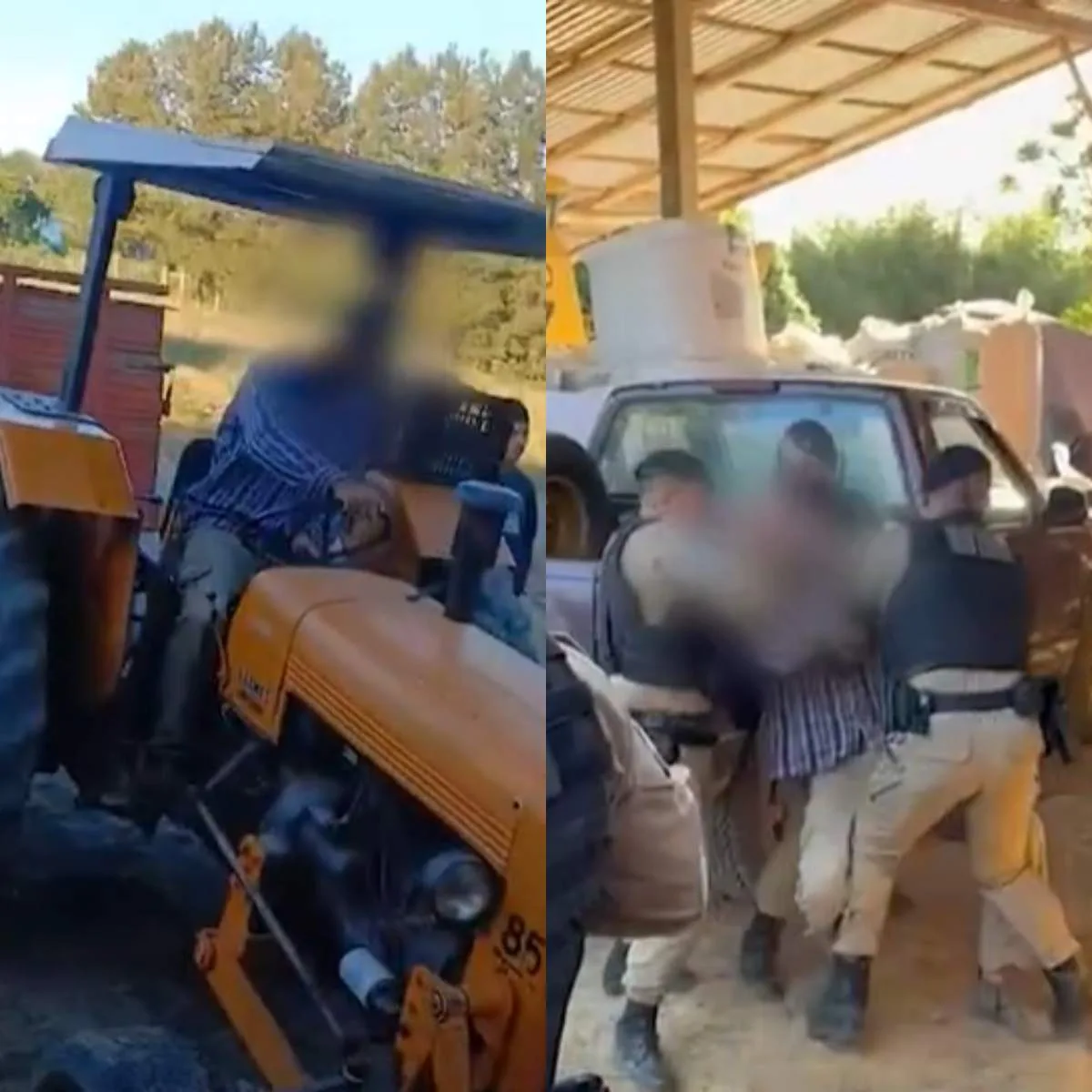 Homem parte para cima de viatura com trator e PM reage com mata-leão no PR; vídeo