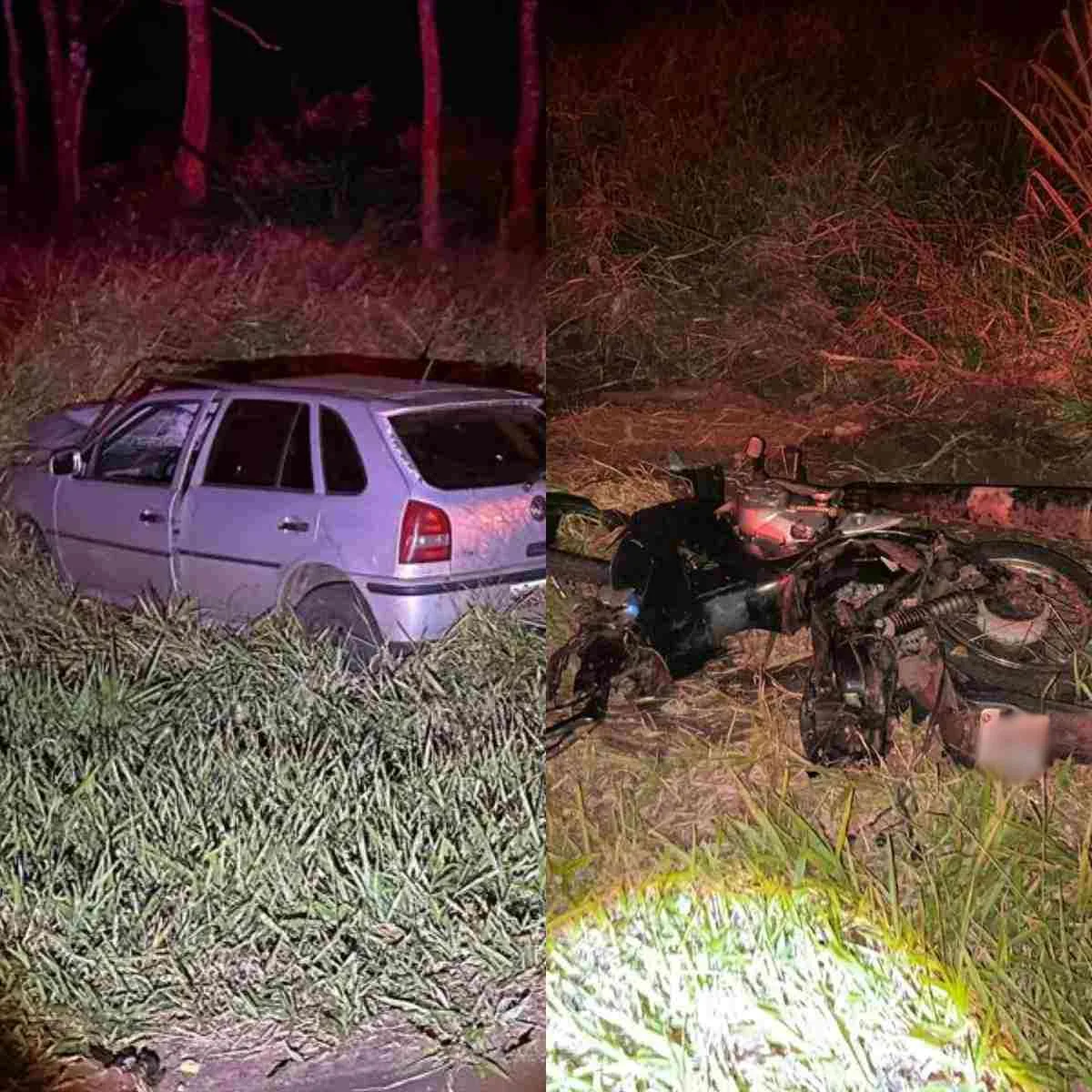 Pai e filho estavam em motocicleta quando foram atingidos por carro que realizava ultrapassagem