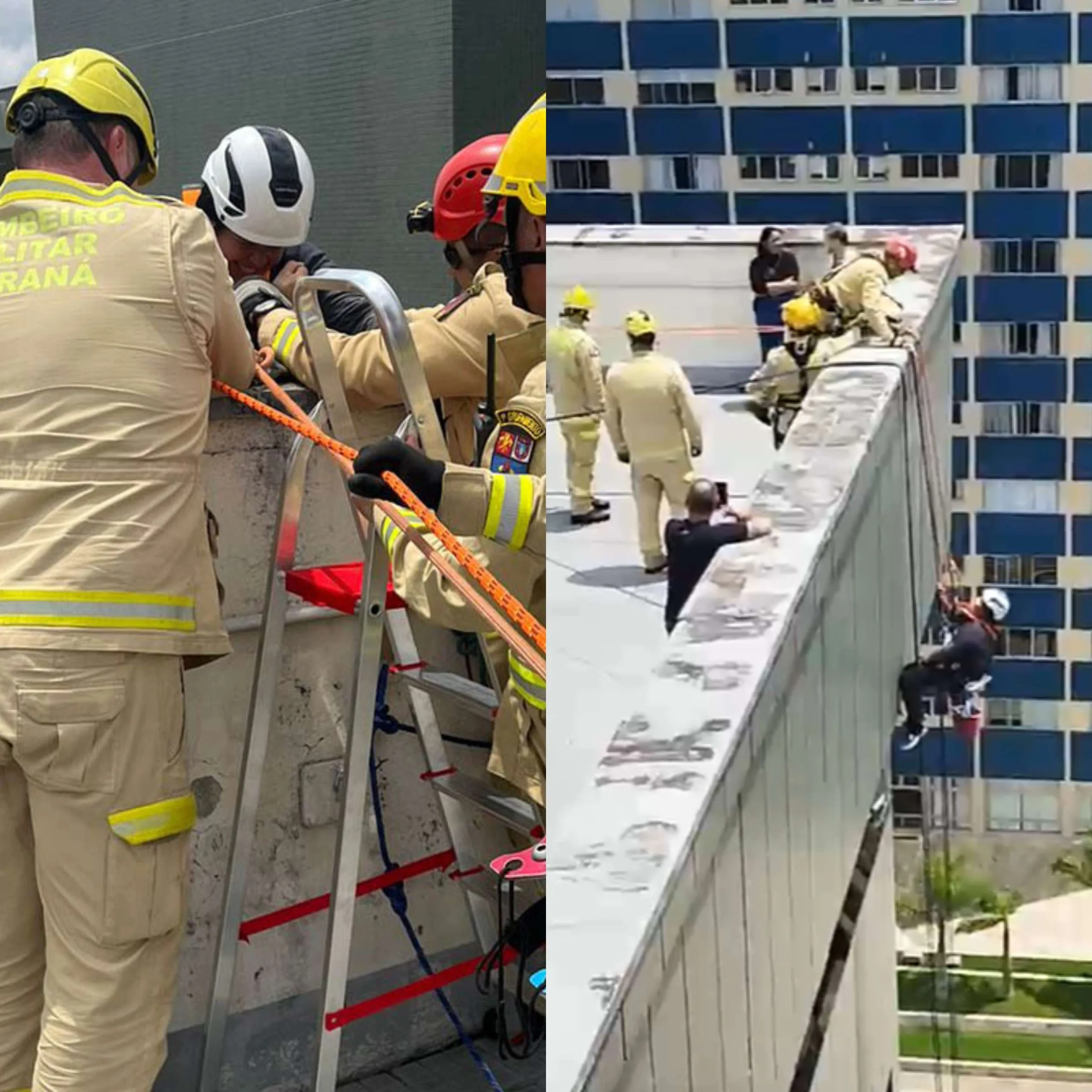 vídeo mulher pendurada prédio