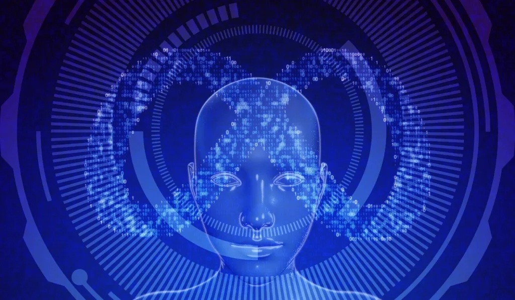 A imagem contém o símbolo da Meta e um efeito visual que dá a ideia de novas tecnologias no futuro.