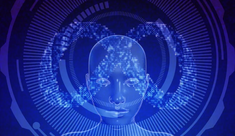 A imagem contém o símbolo da Meta e um efeito visual que dá a ideia de novas tecnologias no futuro.