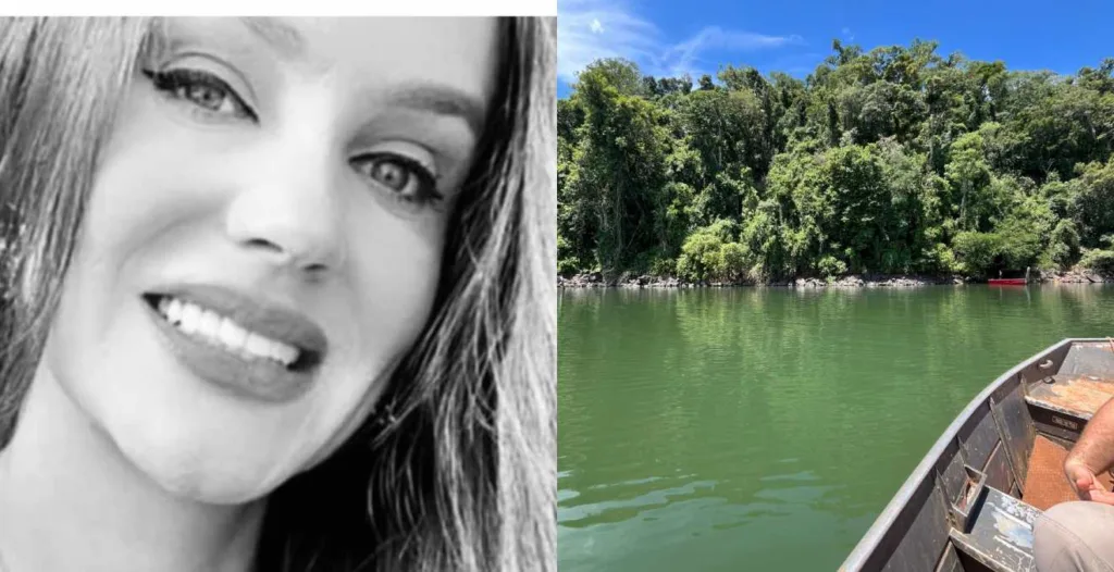 O corpo de Geslane Vieira, de 33 anos, foi encontrado nesta segunda-feira (10). Moradora de Guarapuava, ela caiu do barco no Rio Cavernoso, em Candói