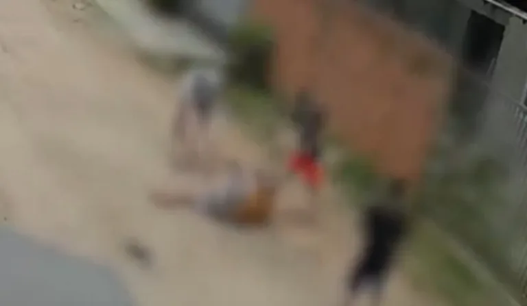 homem sendo espancado na rua