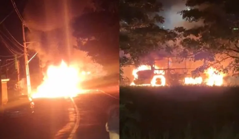 Ônibus queimando em protestos em Londrina