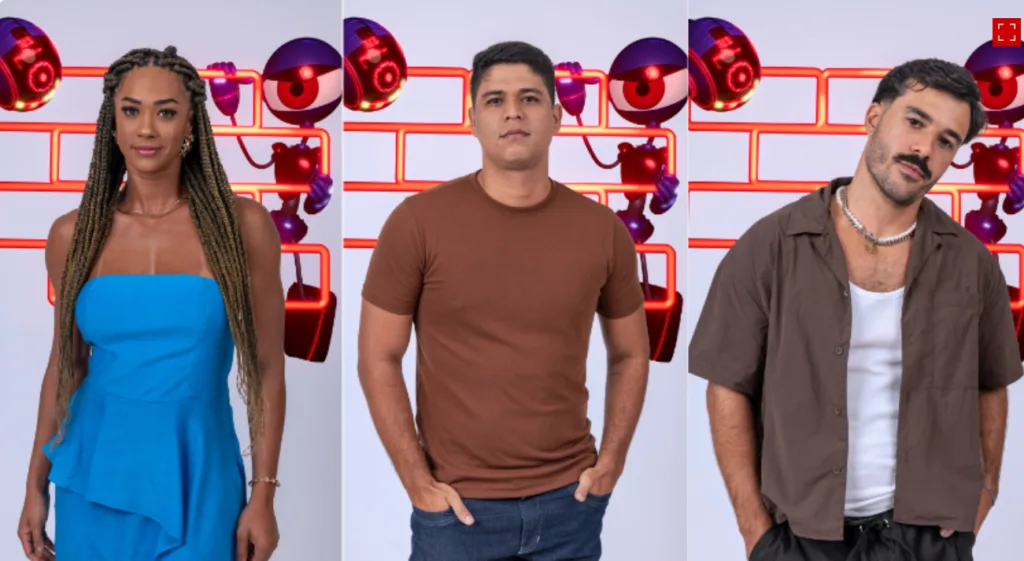 Aline, Guilherme e Mateus estão no Paredão (Imagem: Fábio Rocha/Globo)