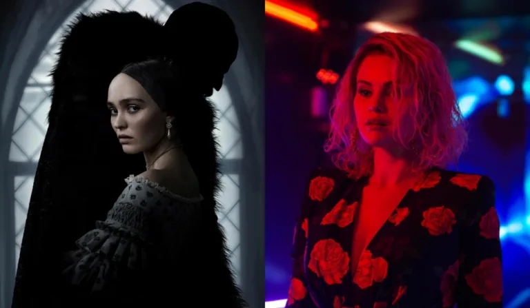 A imagem contém duas fotos, uma está relacionada com o filme Nosferatu e a segunda contém a Selena Gomez, que atuou no filme ‘Emília Perez’.