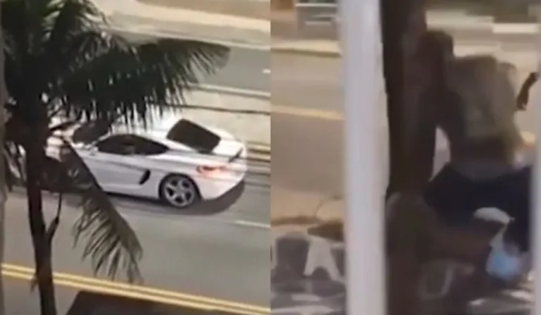 idoso sendo agredido ao lado do porsche