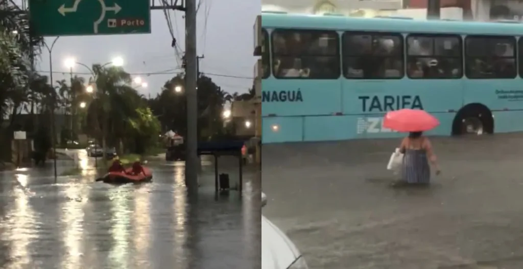 temporal deixa ruas alagadas e idosa ilhada no litoral do PR