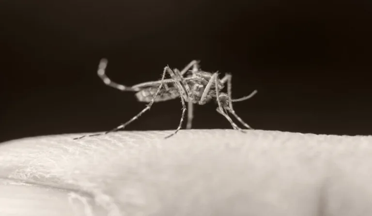 Mosquito Aedes Egypti sob pele humana