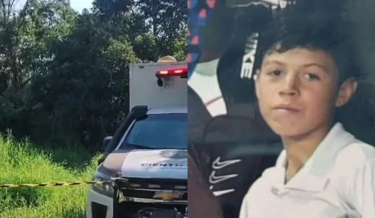 Imagem do veículo do IML do lado esquerdo e do jovem desaparecido do lado direito.