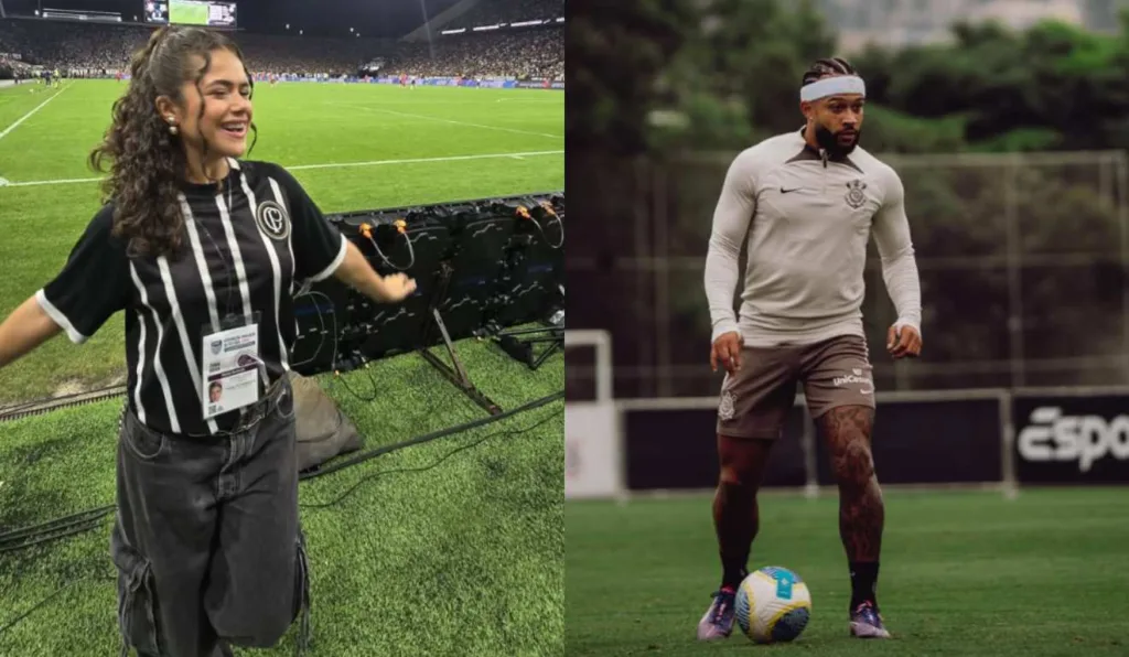 Colagem da atriz Maisa e Memphis Depay.