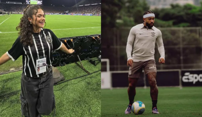 Colagem da atriz Maisa e Memphis Depay.