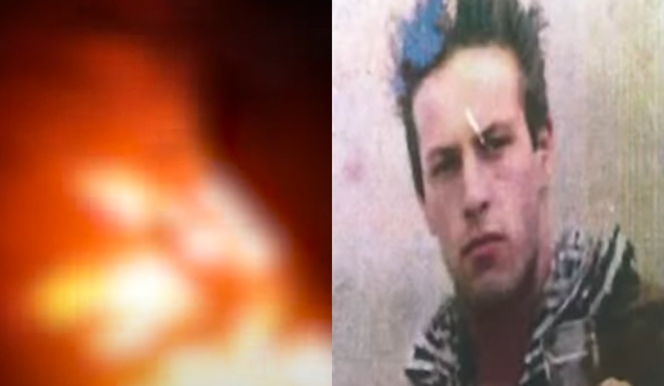 Homem pegando fogo e sua imagem ao lado