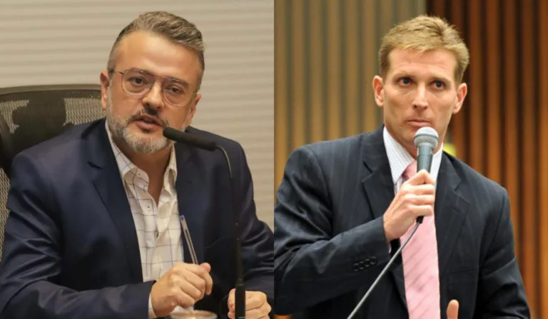 Luciano Borges dos Santos (a esquerda) encaminhou o pedido de suspeição contra o conselheiro Fábio Camargo (a direita)