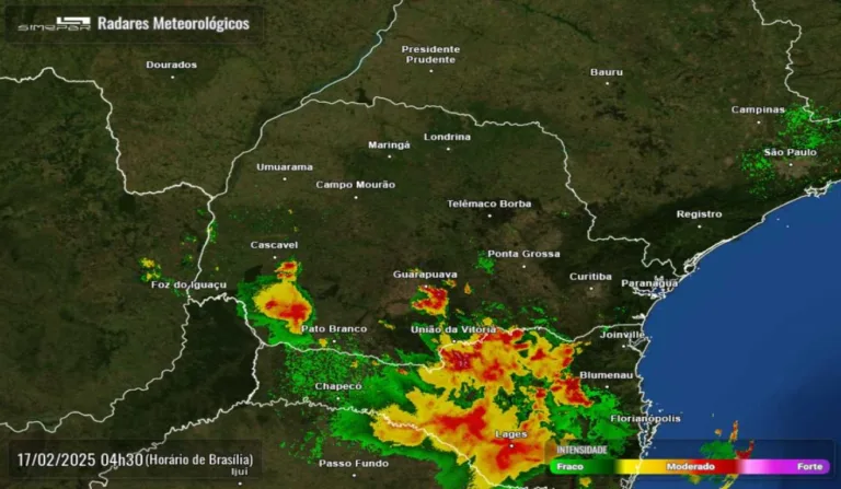 Mapa do Paraná com radar meteorológico