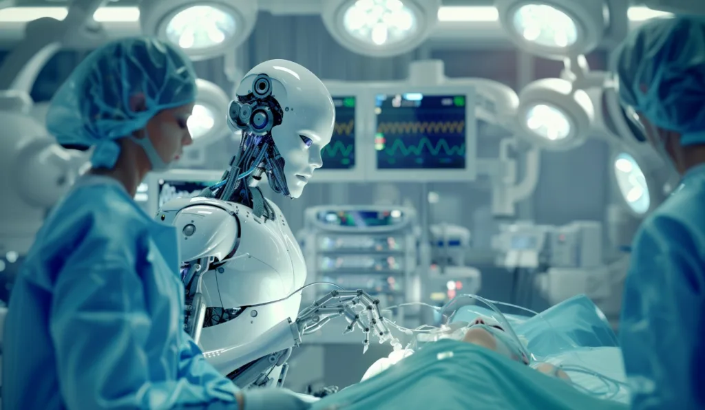 médico-robô fictício fazendo cirurgia