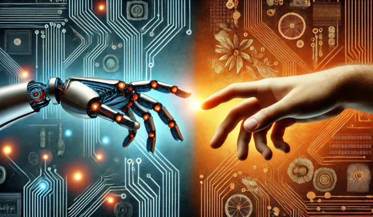 montagem sobre tecnologia e humanidade