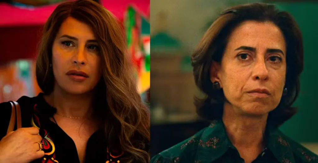 Karla Gáscon e Fernanda Torres, em cenas de "Emilia Perez" e "Ainda Estou Aqui", respectivamente (Imagem: Divulgação)