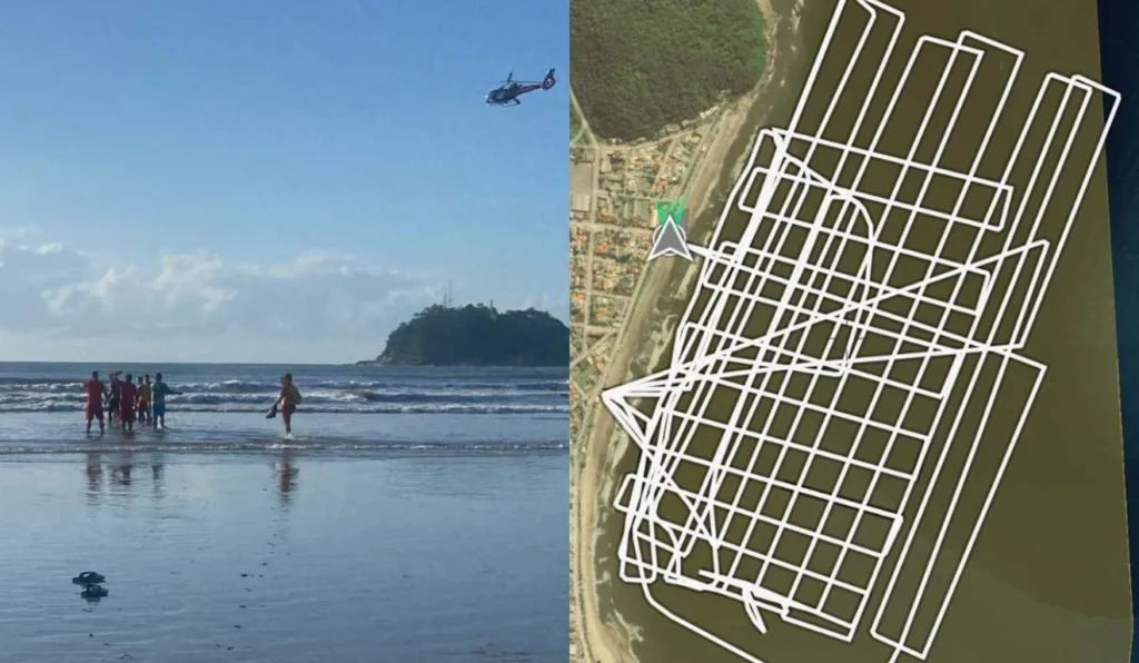 Imagem da praia de Guaratuba e do radar dos bombeiros